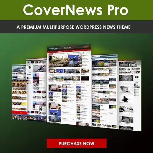 CoverNews Pro WordPress theme showcasing multiple news website layouts.